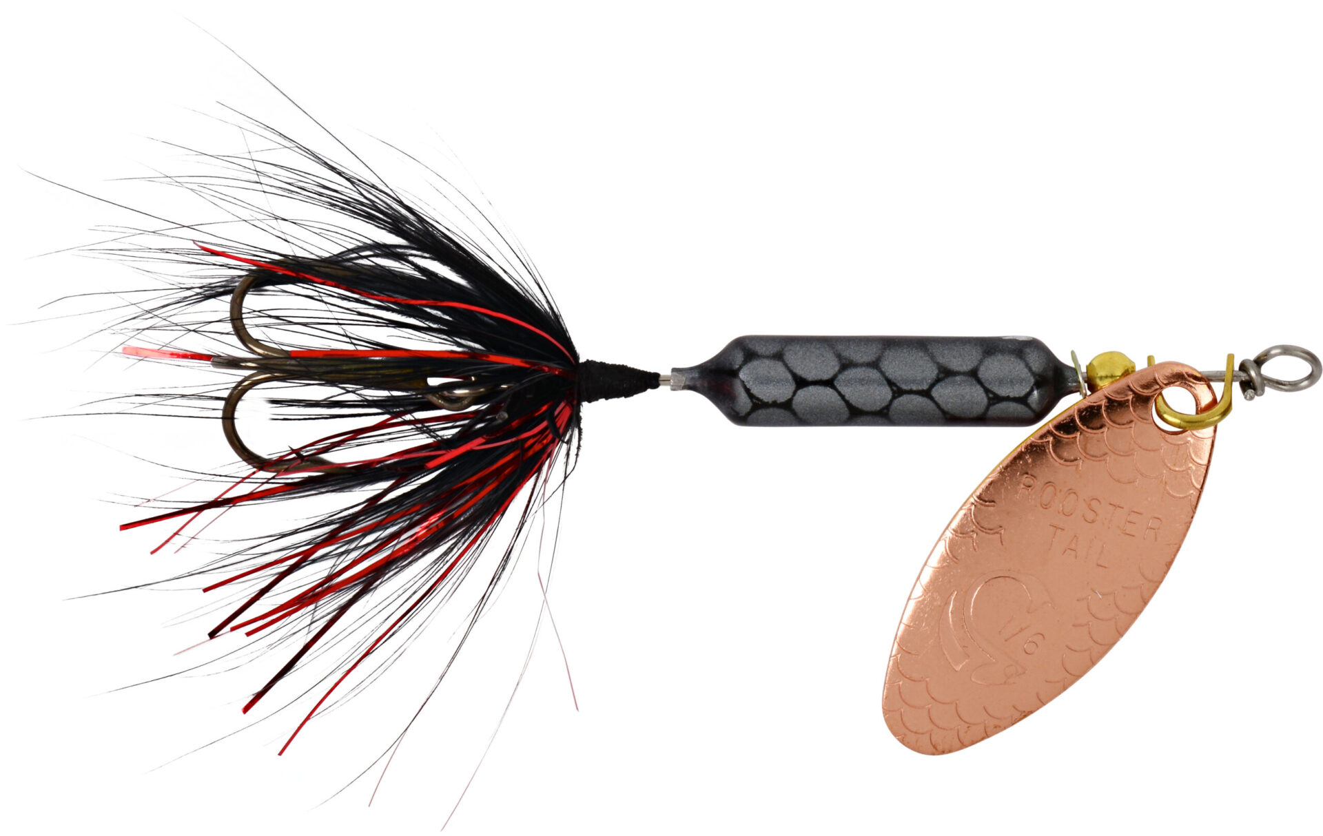 Hammered Copper Blade Rooster Tail®: 1/16-1/4 oz. - Treble - Yakima Bait