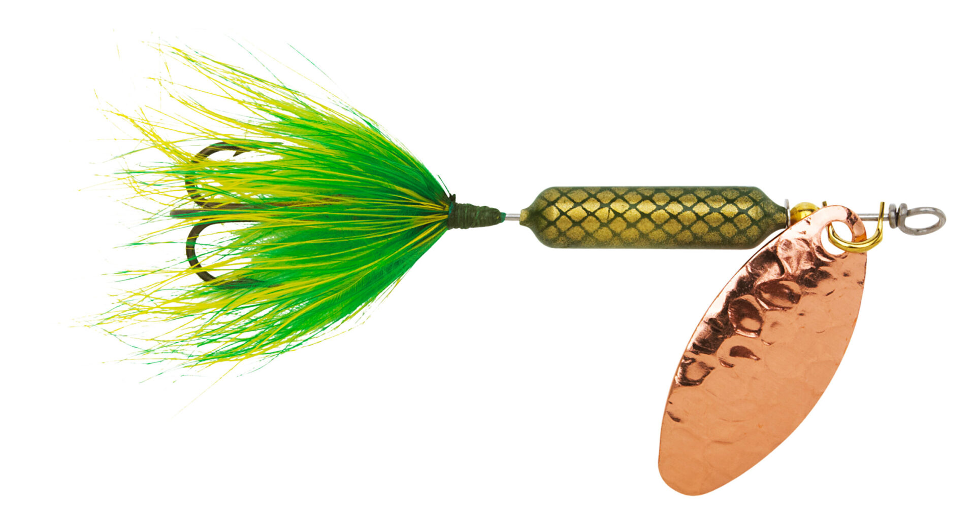 Hammered Copper Blade Rooster Tail®: 1/16-1/4 oz. - Treble - Yakima Bait